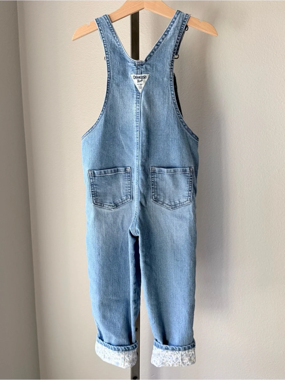 OshKosh B’Gosh girls denim overalls with floral hem detail size 5T
